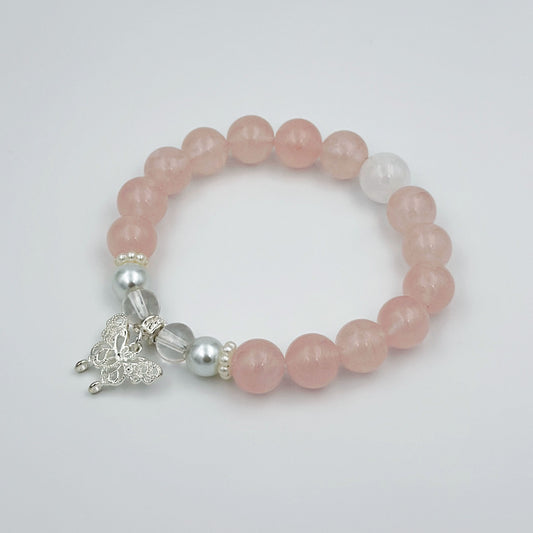 Butterfly Rose Quartz Pearl Bracelet