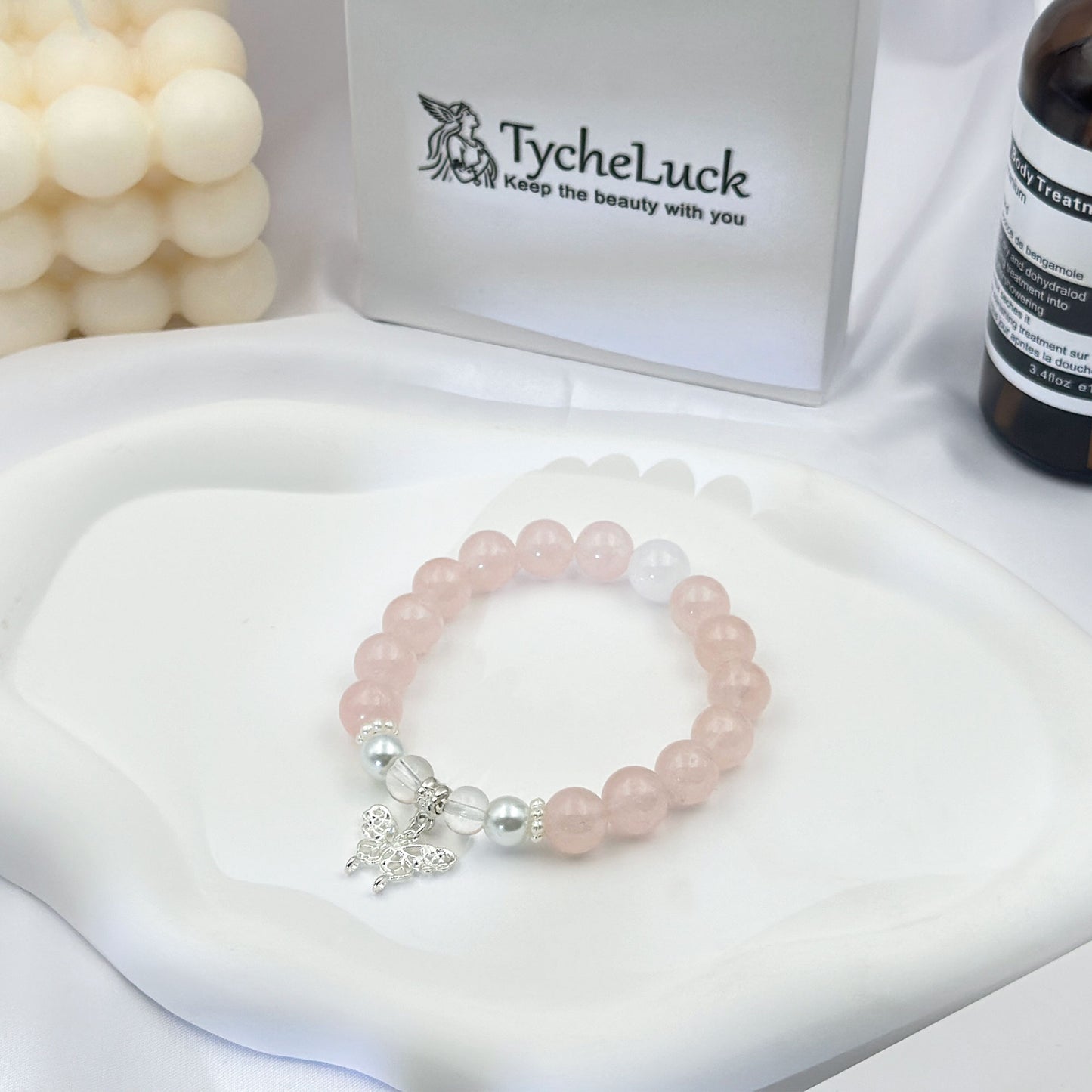 Butterfly Rose Quartz Pearl Bracelet