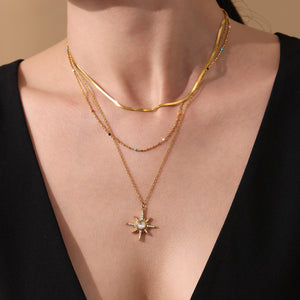 Zircon eight-pointed star pendant necklace