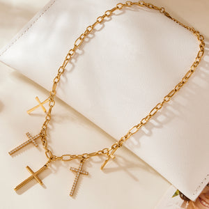 Gold and diamond cross necklace