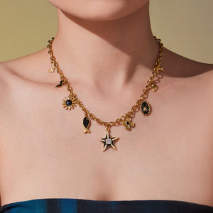 Starry diamond multi-pendant collarbone necklace