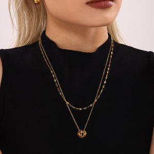 Three-ring mixed-color diamond stacked necklace