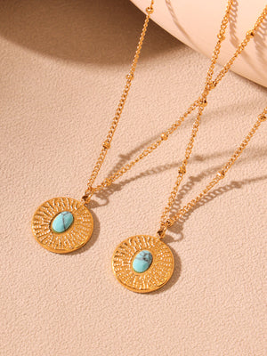 Gold-inlaid blue turquoise wealth protection chain