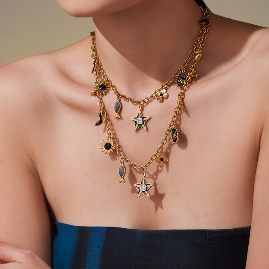 Starry Diamond Multi-Pendant Collarbone Necklace