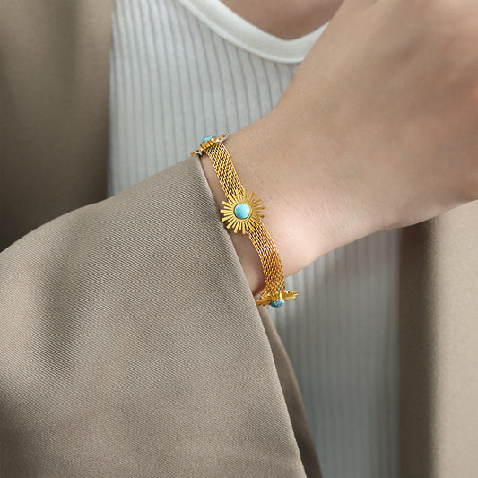 Gold-plated blue turquoise sun bracelet