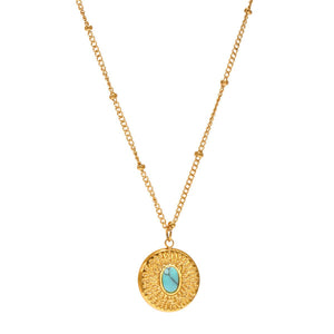 Gold-inlaid blue turquoise wealth protection chain