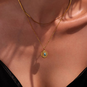 Gold-inlaid blue turquoise wealth protection chain