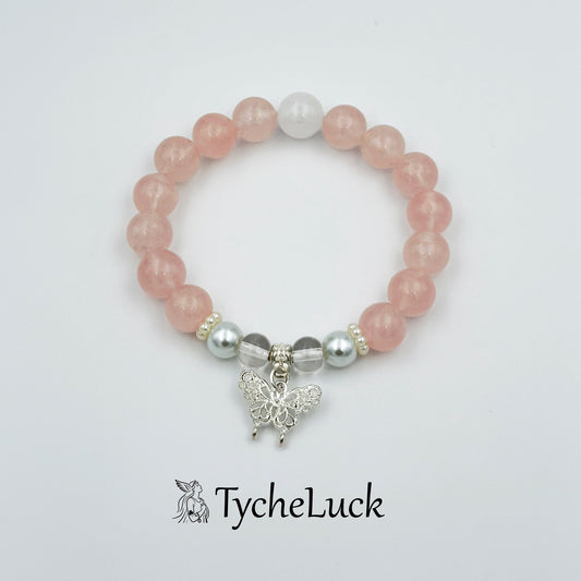 Butterfly Rose Quartz Pearl Bracelet