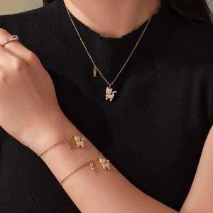 Diamond cat fishbone necklace