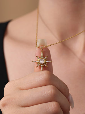 Zircon eight-pointed star pendant necklace