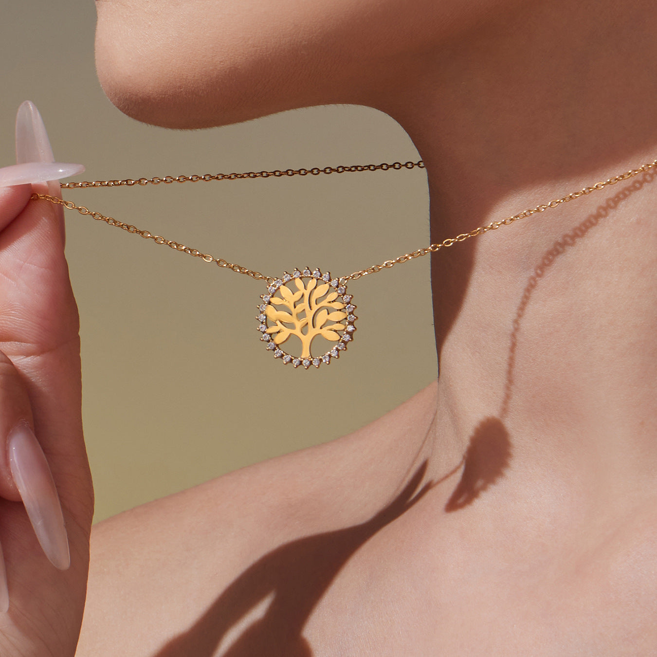 Tree of life zirconia pendant necklace bracelet - necklace