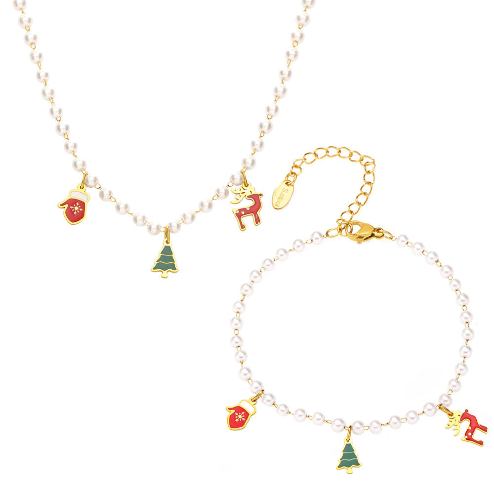 Christmas Pearl and Gold Jewelry Set