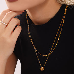 Three-ring mixed-color diamond stacked necklace