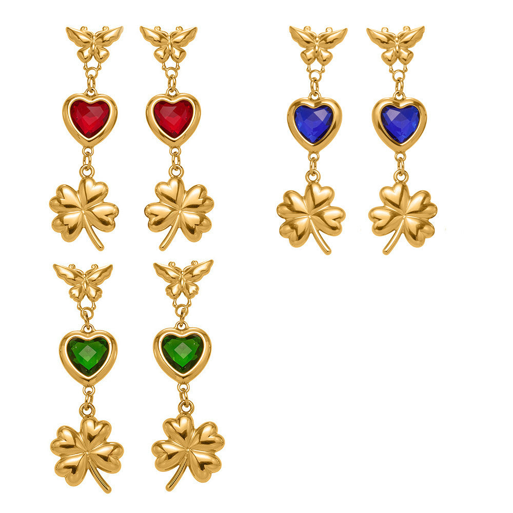 Sacred Four-Leaf Butterfly Heart-Shaped Protective Earrings