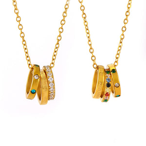 Three-ring mixed-color diamond stacked necklace