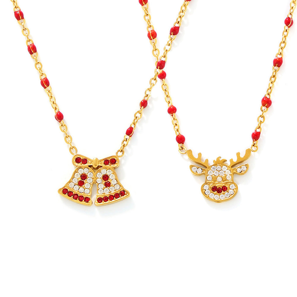 Cute bell and reindeer Christmas necklace