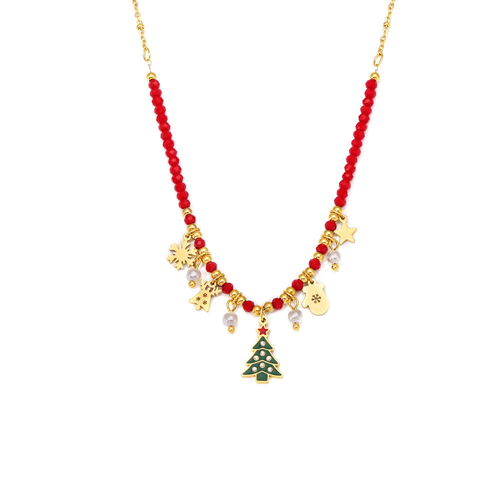 Enamel-glazed Christmas tree element necklace