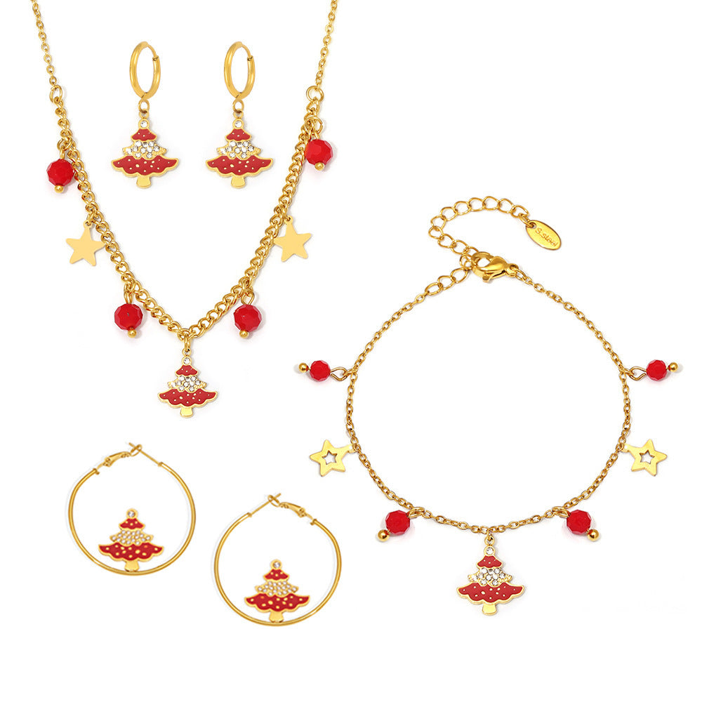 Christmas-themed gold jewelry set