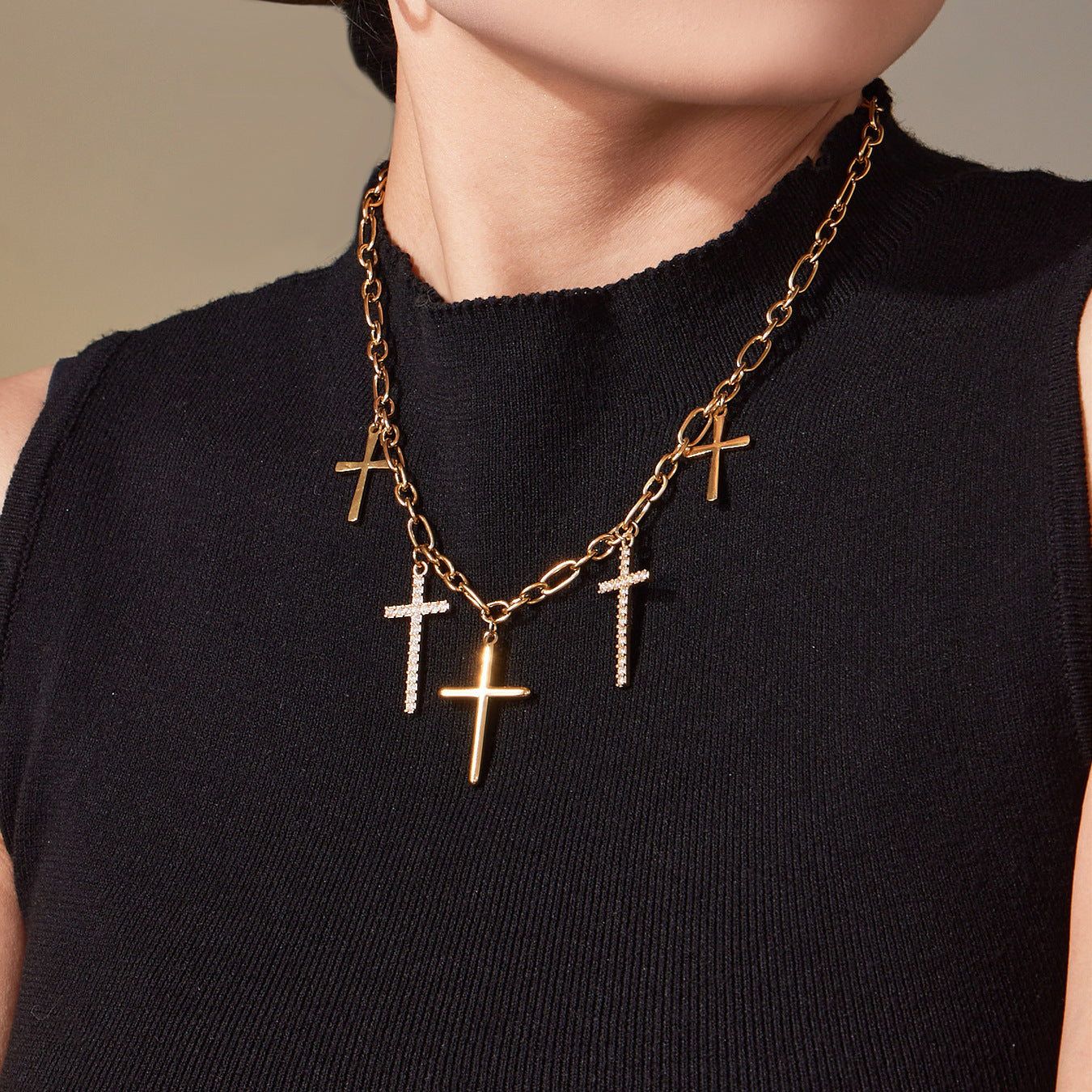 Gold and diamond cross necklace