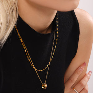 Three-ring mixed-color diamond stacked necklace