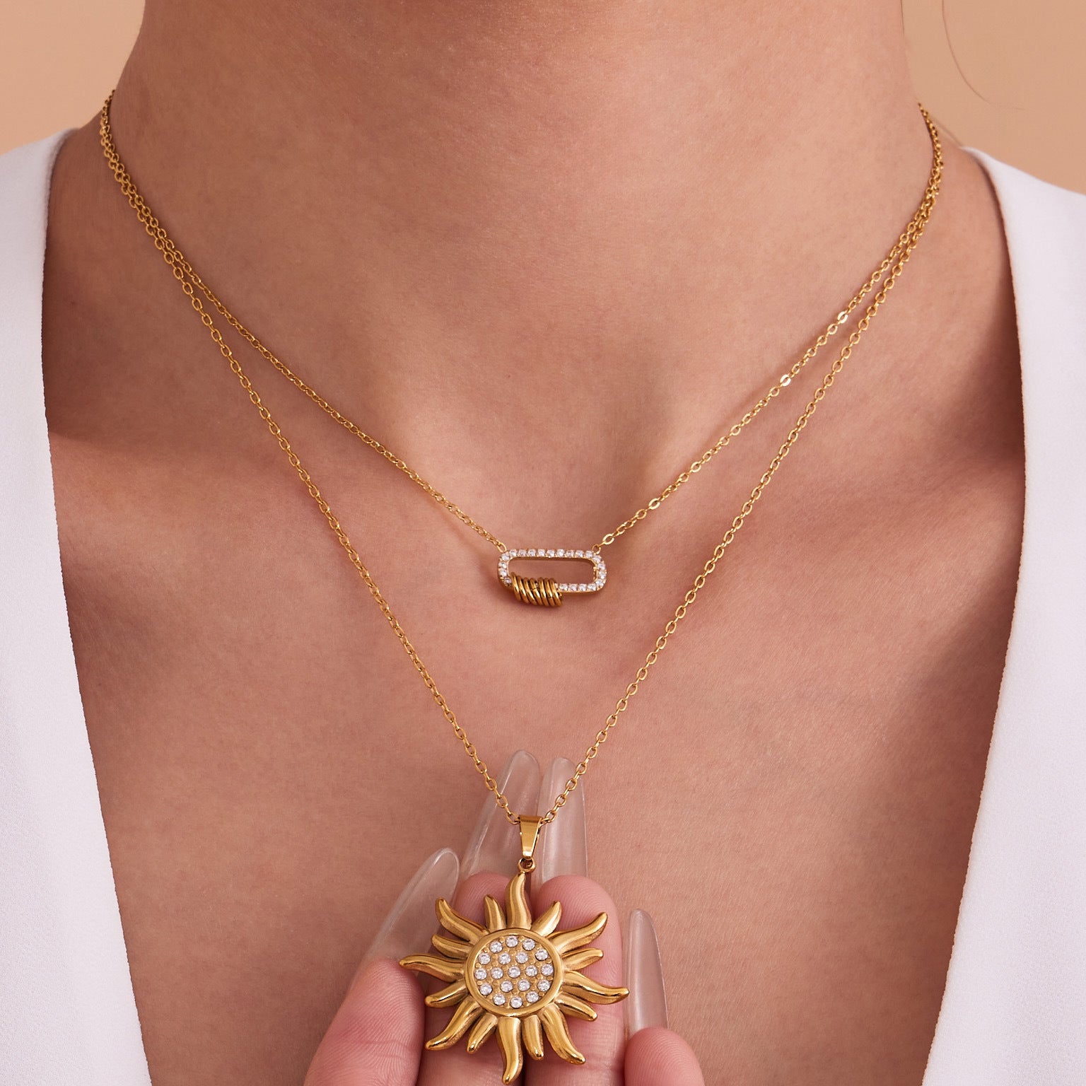 Zircon sun pendant collarbone necklace - necklace