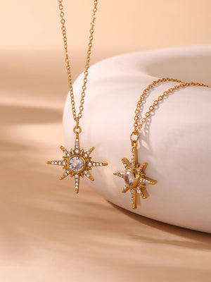 Zircon eight-pointed star pendant necklace