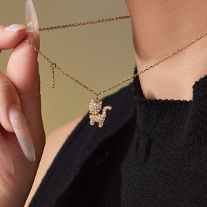 Diamond cat fishbone necklace