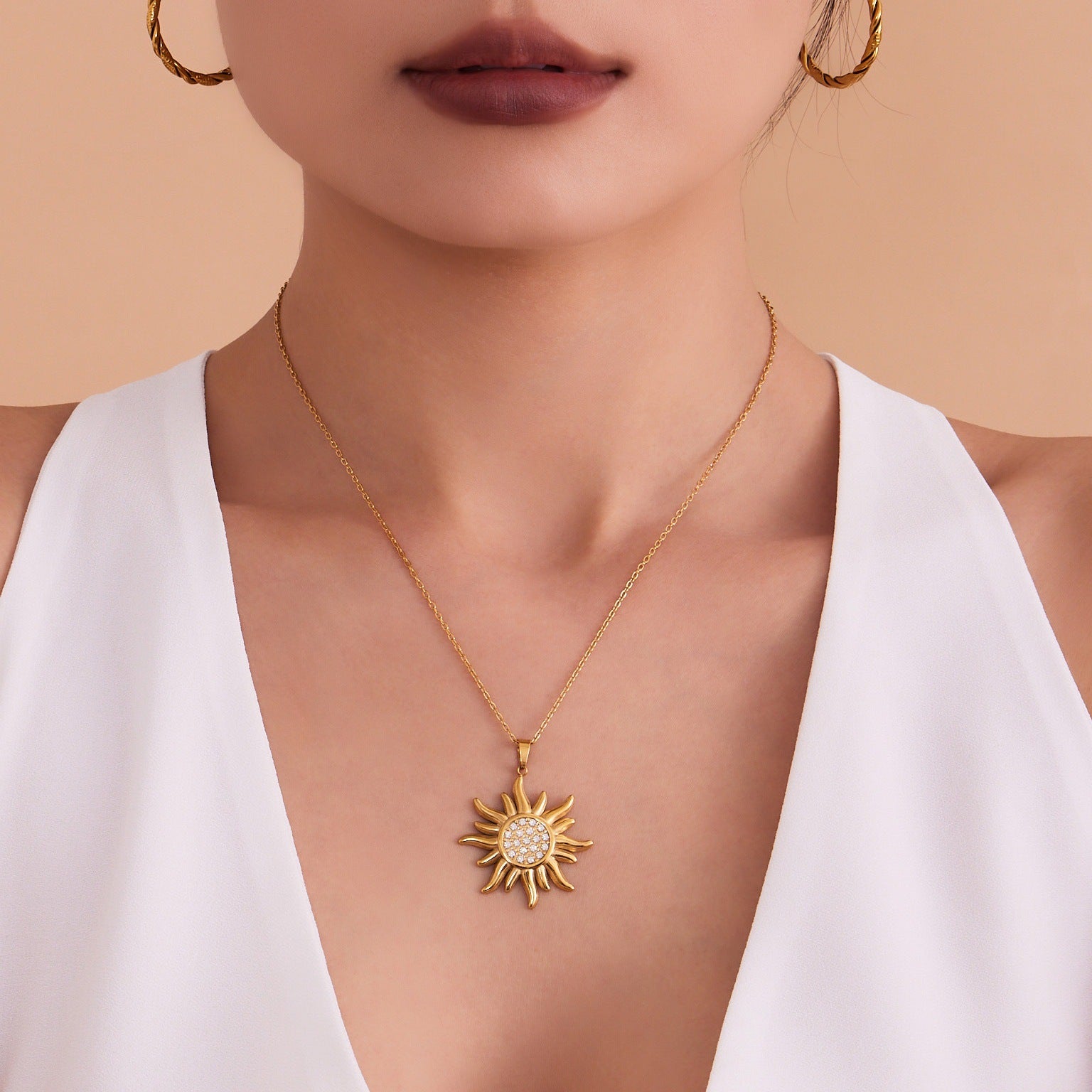 Zircon sun pendant collarbone necklace - necklace