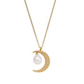 Golden moon pearl diamond necklace